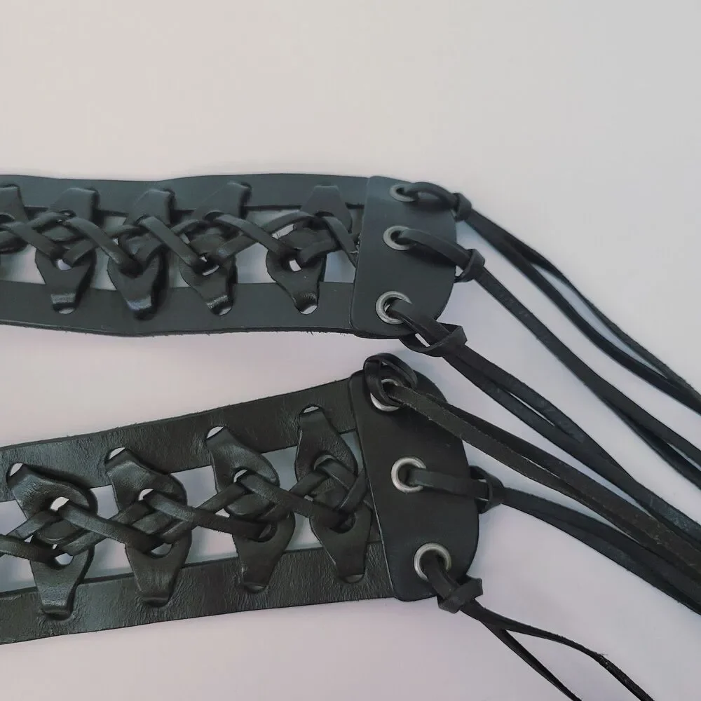Black Leather Fringe Belt Wide Lace Up Boho Western Festival Adjustable Tie